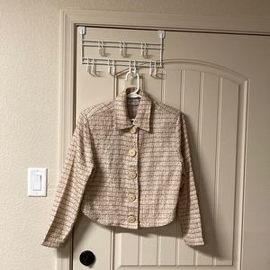 Sarah Bentley Womens Sz S Tweed Jacket Blazer Retro Button Up Rounded Hem Preppy